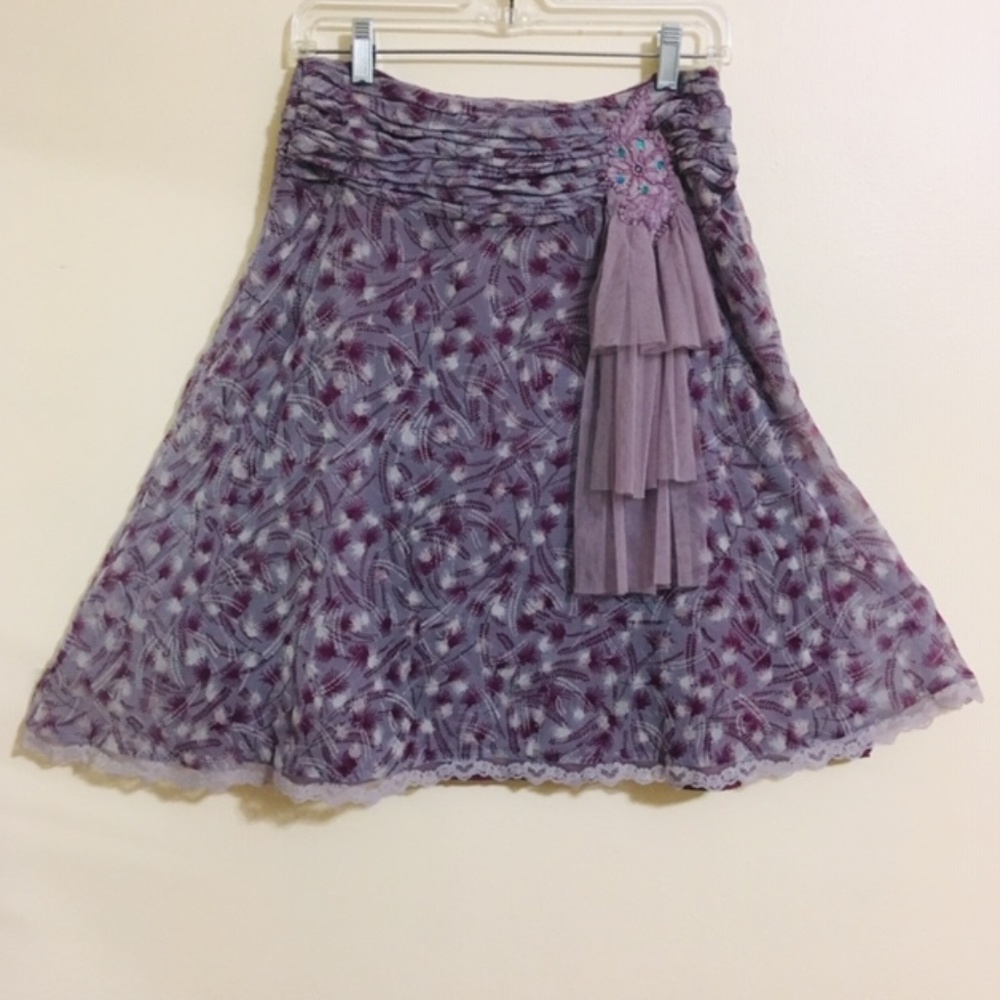 Free People Boho Mauve A-Line 100% Silk Skirt 2